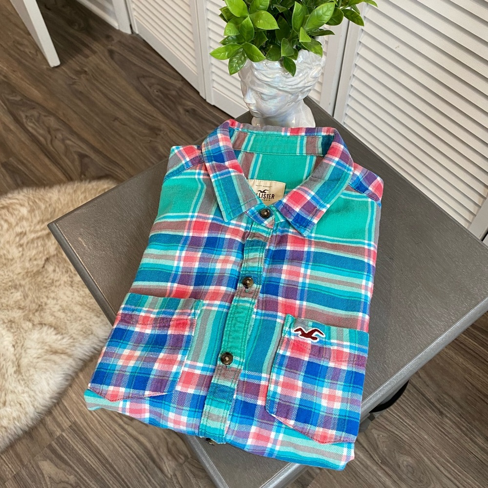 Y2K Hollister Teal Colorful Flannel